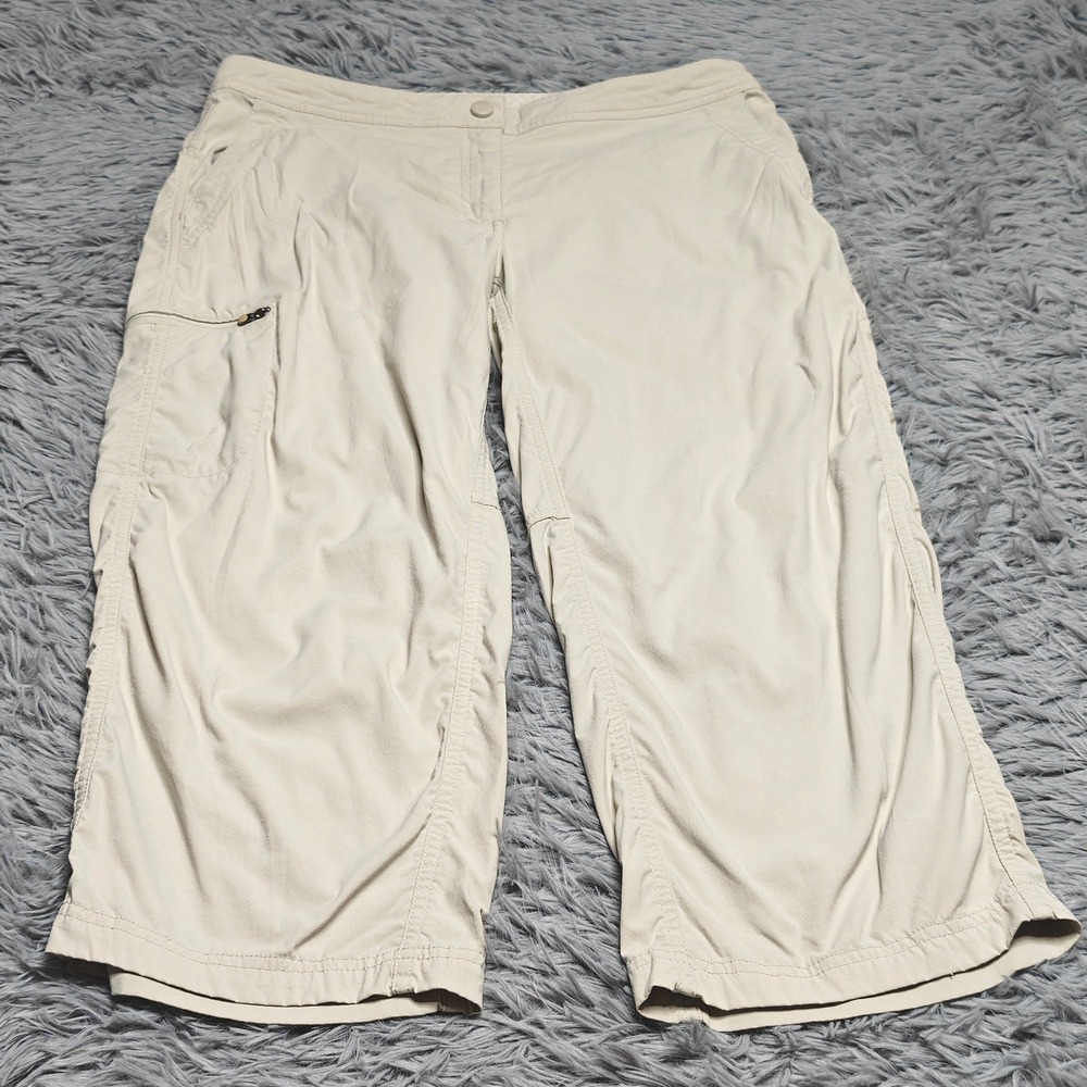 LL Bean Capri Pants Women 10 Beige Nylon Spandex Cargo Mid Rise Hiking Stretch